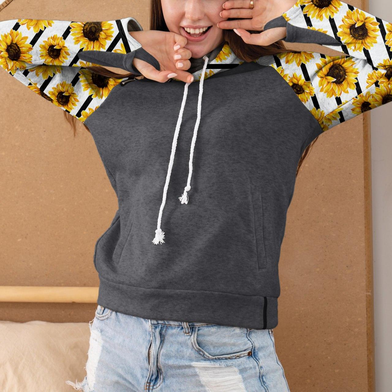 Vintage Fashionable Printed Gray Hoodie Long Striped Sleeve Outerwear - Wonder Skull