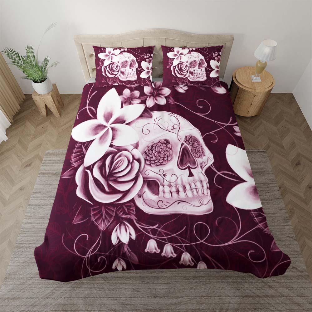 Pink Sugar Skull Flower Duvet Cover Set - Wonder Skull