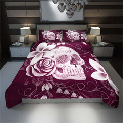 Pink Sugar Skull Flower Duvet Cover Set - Wonder Skull