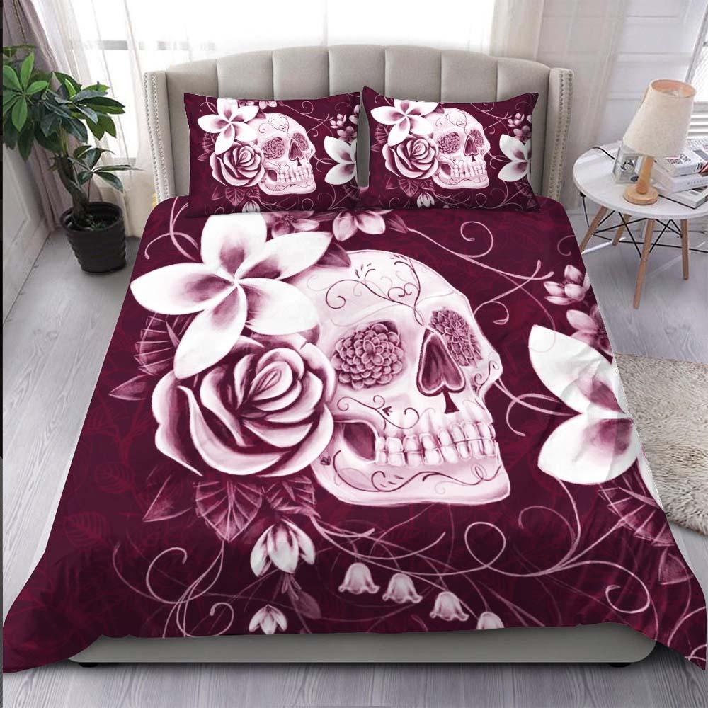 Pink Sugar Skull Flower Duvet Cover Set - Wonder Skull