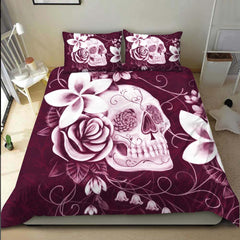 Pink Sugar Skull Flower Duvet Cover Set - Wonder Skull