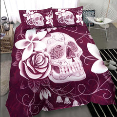 Pink Sugar Skull Flower Duvet Cover Set - Wonder Skull