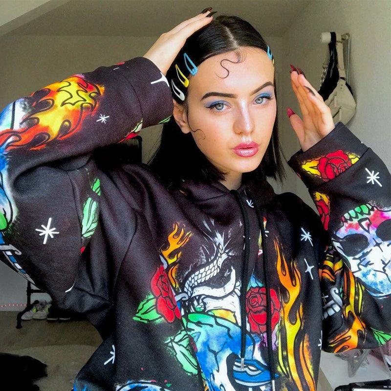 Skull Fire Flame Hoodie - Wonder Skull