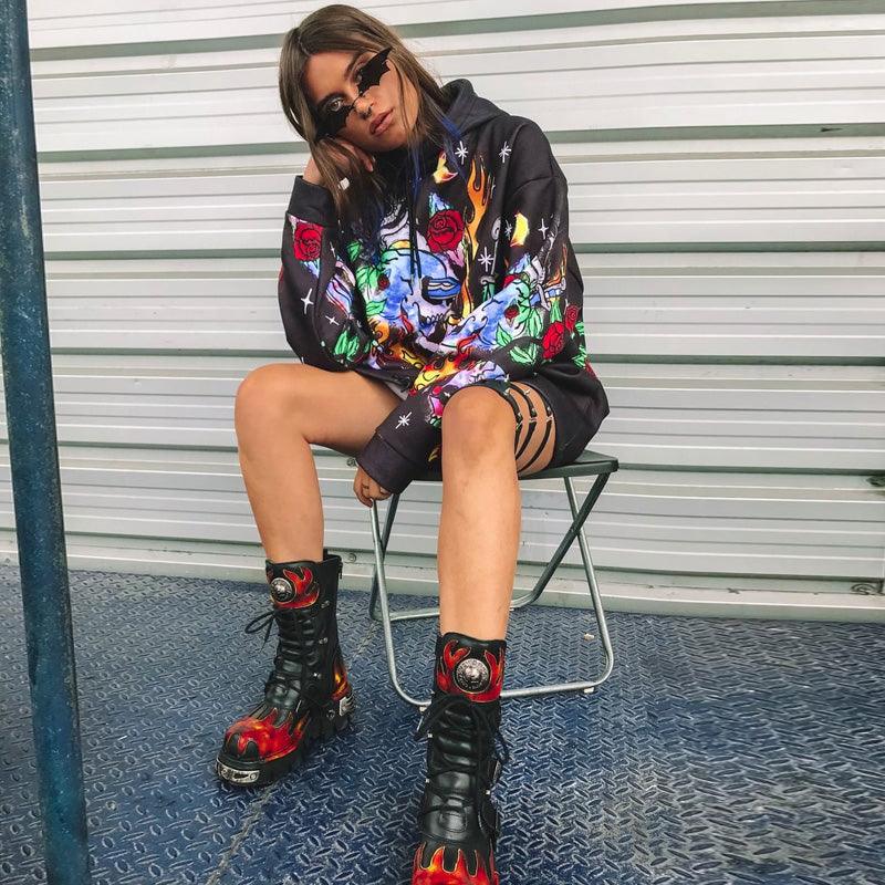 Skull Fire Flame Hoodie - Wonder Skull