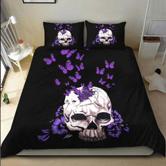 Purple Butterfly Skull With Flower Duvet Cover Set - Wonder Skull