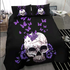 Purple Butterfly Skull With Flower Duvet Cover Set - Wonder Skull