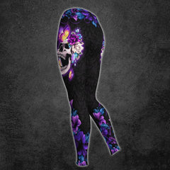 Purple Gradient Flower Skull Hoodie And Leggings Set - Wonder SKull