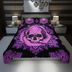 Purple Mandala Skull Rose Duvet Cover Set - Wonder Skull