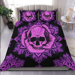 Purple Mandala Skull Rose Duvet Cover Set - Wonder Skull