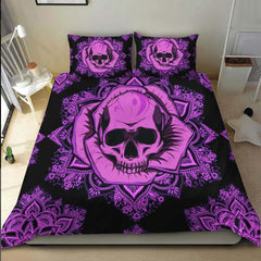 Purple Mandala Skull Rose Duvet Cover Set - Wonder Skull