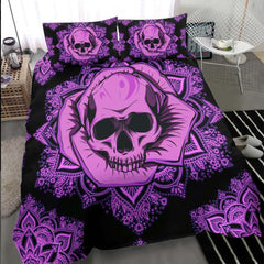 Purple Mandala Skull Rose Duvet Cover Set - Wonder Skull