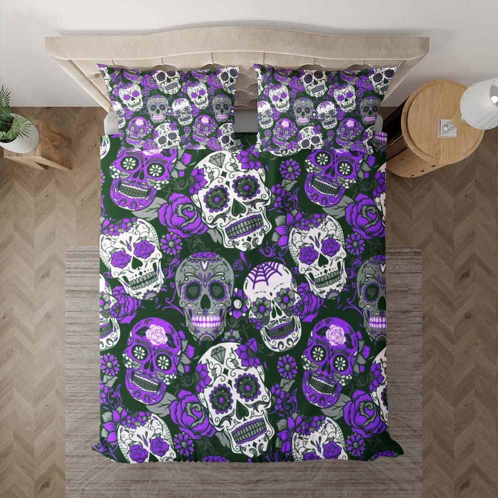 Purple Sugar Skull Pattern Duvet Cover Set - Wonder Skull
