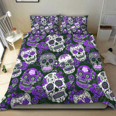 Purple Sugar Skull Pattern Duvet Cover Set - Wonder Skull