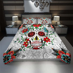 Red Eyes Skull With Flower Duvet Cover Set - Wonder Skull