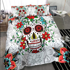 Red Eyes Skull With Flower Duvet Cover Set - Wonder Skull