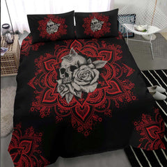 Red Mandala Butterfly Skull With Flower Duvet Cover Set - Wonder Skull