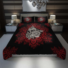 Red Mandala Butterfly Skull With Flower Duvet Cover Set - Wonder Skull