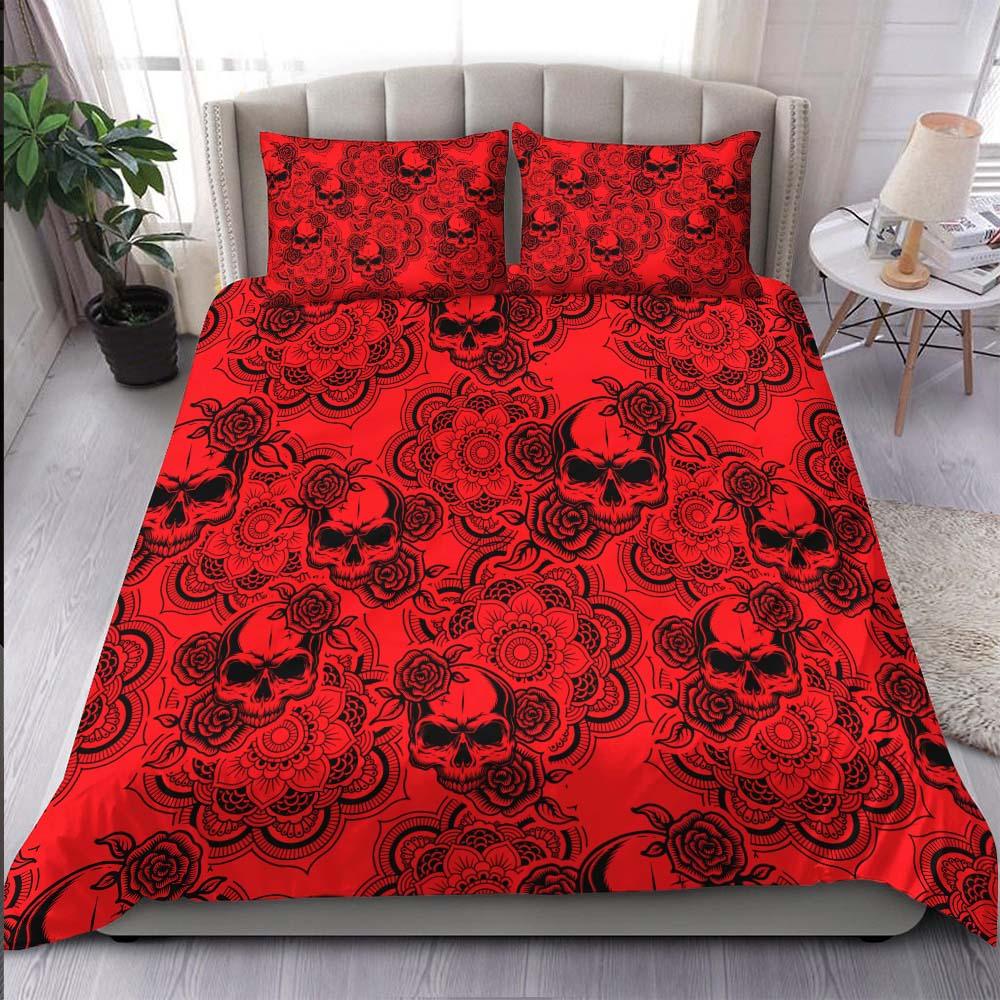 Red Mandala Skull Pattern Duvet Cover Set - Wonder Skull