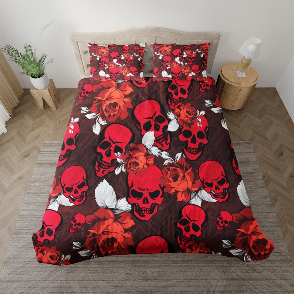 Red Skull Flower Pattern Duvet Cover Set - Wonder Skull