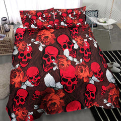 Red Skull Flower Pattern Duvet Cover Set - Wonder Skull