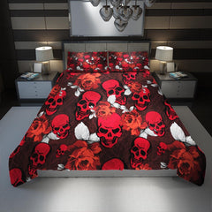 Red Skull Flower Pattern Duvet Cover Set - Wonder Skull