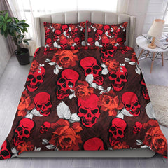 Red Skull Flower Pattern Duvet Cover Set - Wonder Skull