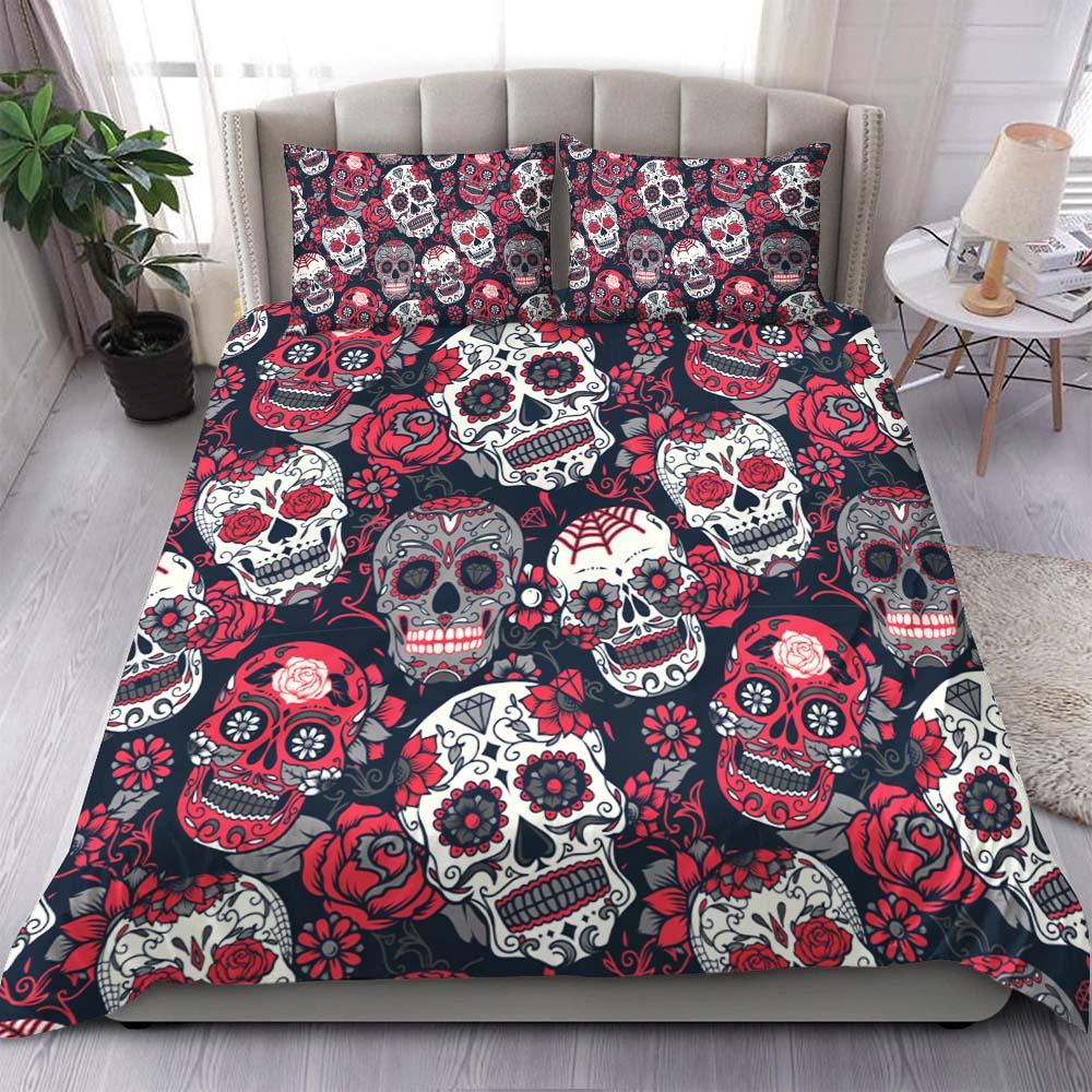 Red Sugar Skull Pattern Duvet Cover Set - Wonder Skull