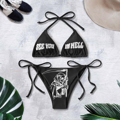 See You In Hell, Gothic Death String Triangle Bikini - Wonder Skull