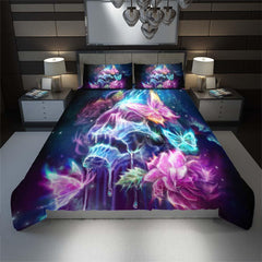 Shiny Neon Skull Butterfly Duvet Cover Set - Wonder Skull