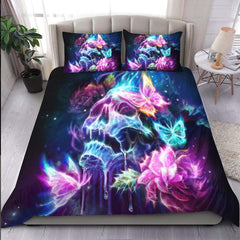 Shiny Neon Skull Butterfly Duvet Cover Set - Wonder Skull