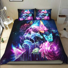 Shiny Neon Skull Butterfly Duvet Cover Set - Wonder Skull