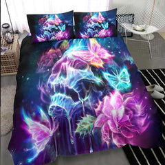 Shiny Neon Skull Butterfly Duvet Cover Set - Wonder Skull