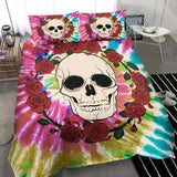 Skull And Circle Roses Tie Dye Duvet Cover Set - Wonder Skull