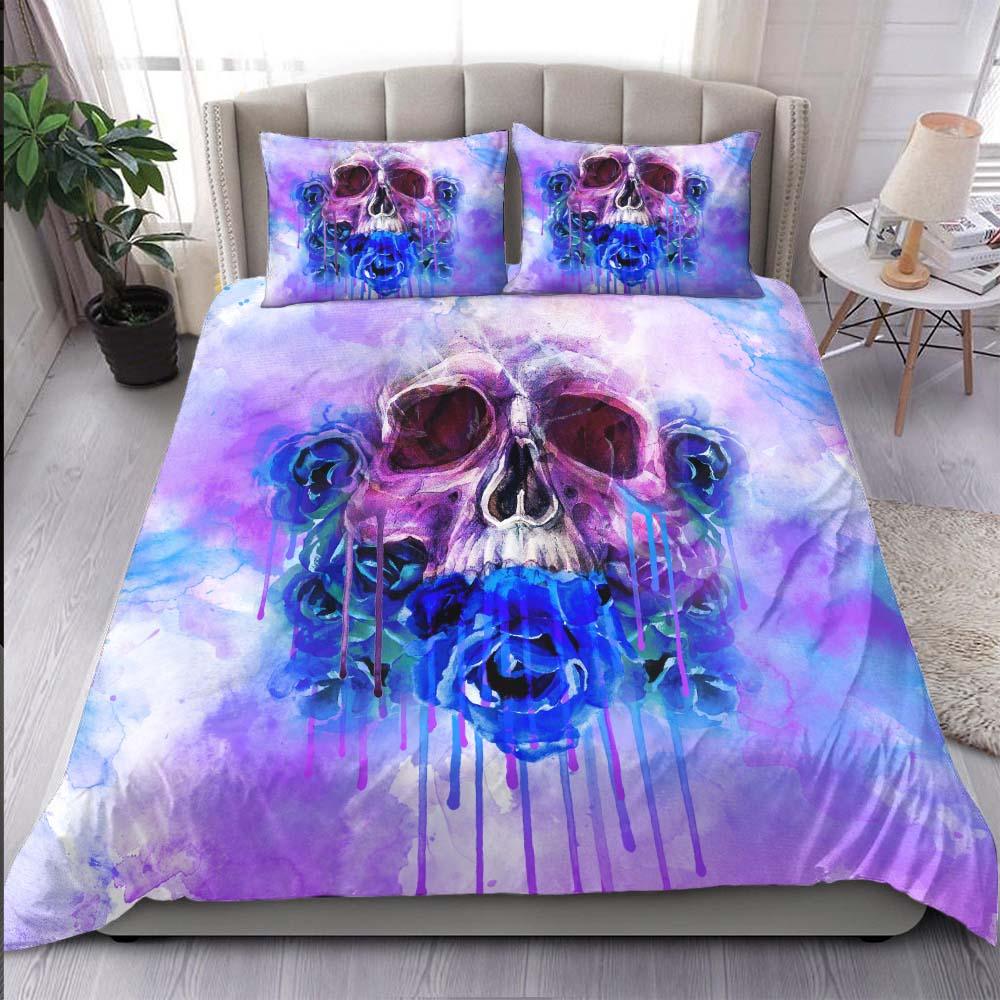 Skull Blue Rose Melting Violet Duvet Cover Set - Wonder Skull