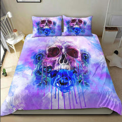 Skull Blue Rose Melting Violet Duvet Cover Set - Wonder Skull