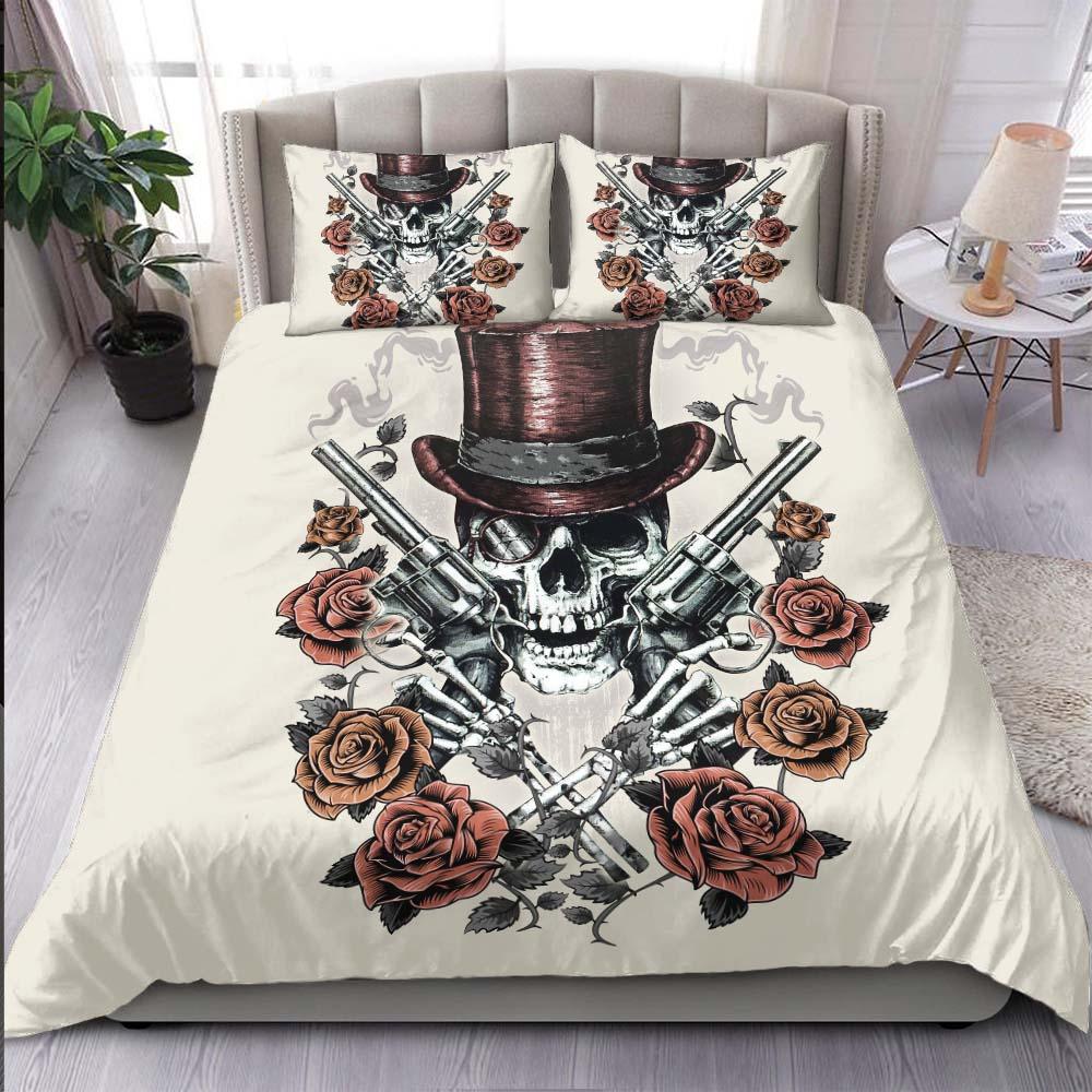 Skull Cowboy Light Grayish Yellow Duvet Cover Set - Wonder Skull