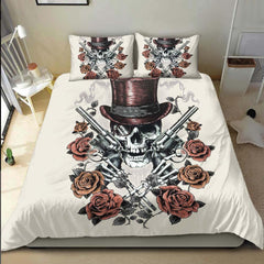 Skull Cowboy Light Grayish Yellow Duvet Cover Set - Wonder Skull