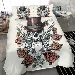 Skull Cowboy Light Grayish Yellow Duvet Cover Set - Wonder Skull