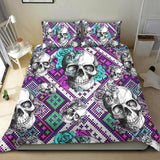 Skull Cyan Rose Pixel Duvet Cover Set - Wonder Skull