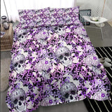 Skull Floral With Purple Leaf Pattern Duvet Cover Set - Wonder Skull