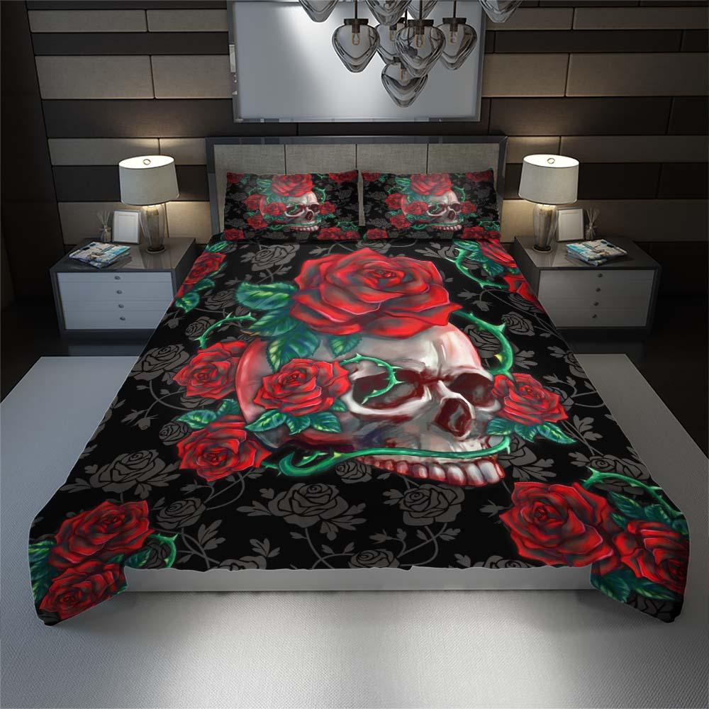 Skull Red Rose Art Duvet Cover Set | Wonder Skull