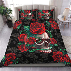 Skull Red Rose Art Duvet Cover Set - Wonder Skull