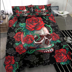 Skull Red Rose Art Duvet Cover Set - Wonder Skull