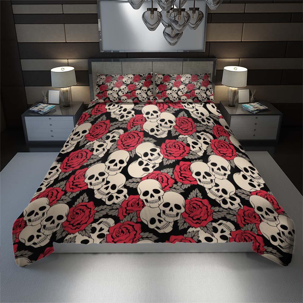  Skull Rose Pattern Duvet Cover Set - Wonder Skull