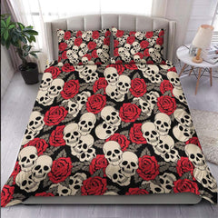  Skull Rose Pattern Duvet Cover Set - Wonder Skull