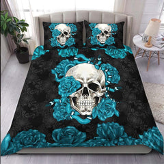 Skull Snake With Cyan Roses Duvet Cover Set - Wonder Skull