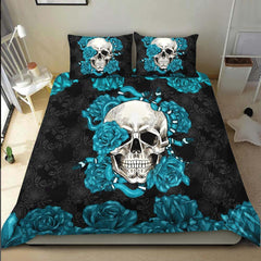 Skull Snake With Cyan Roses Duvet Cover Set - Wonder Skull