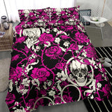 Skull Vivid Pink Roses Pattern Duvet Cover Set - Wonder Skull