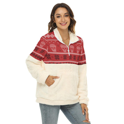 Snowflake Skull Ugly Borg Fleece Sweatshirt With Half Zip - Wonder Skull