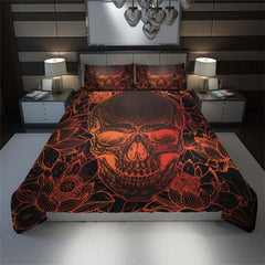 Soft Orange Lotus Skull Duvet Cover Set - Wonder Skull